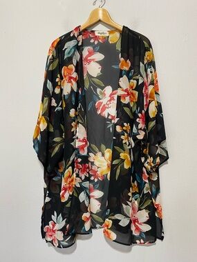 Haptics by Holly Harper Women’s 3x Sheer Floral Open Front Blouse/Swim Cover